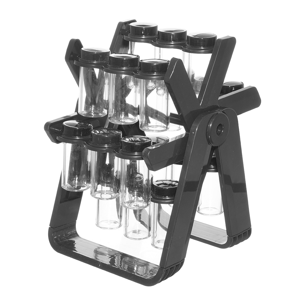 طقم توابل مع حامل، 18 قطعة - أسود شفاف