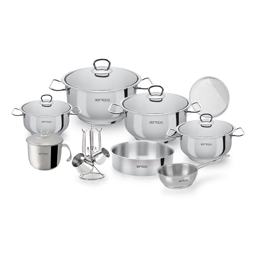 طقم حلل ستانلس ستيل زينوكس، 17 قطعة - فضي