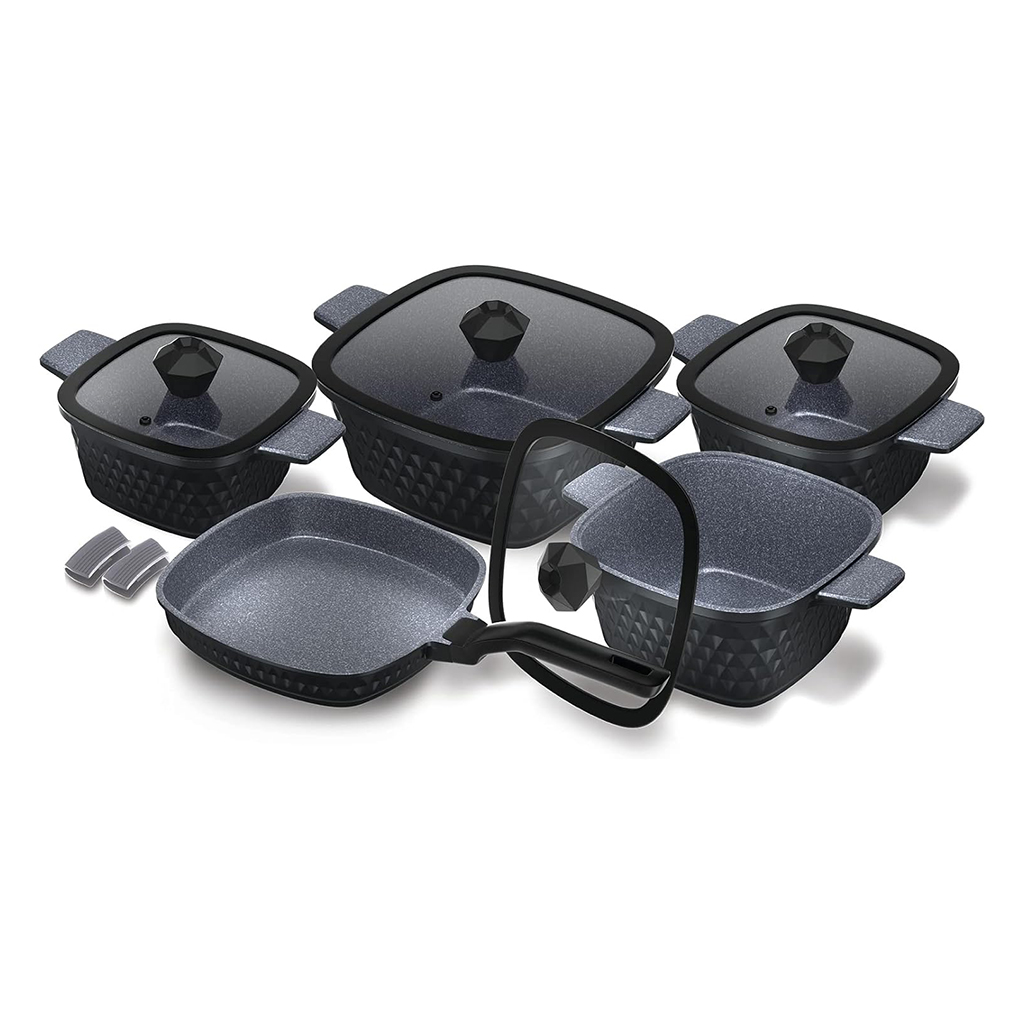 Cookin Aboud Granite Pots Set, 11 pieces - Black