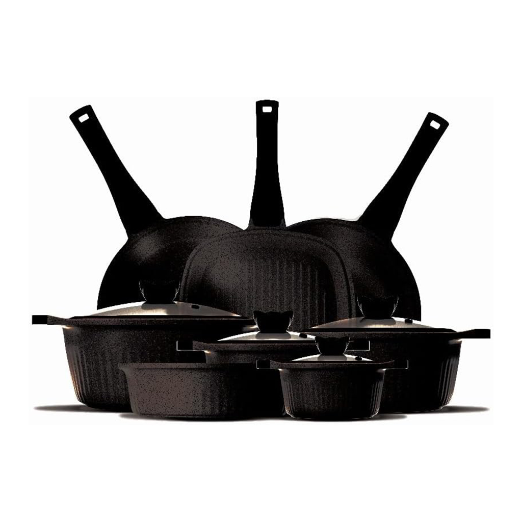 Cookin Aboud Granite Pots Set, 12 pieces - Black