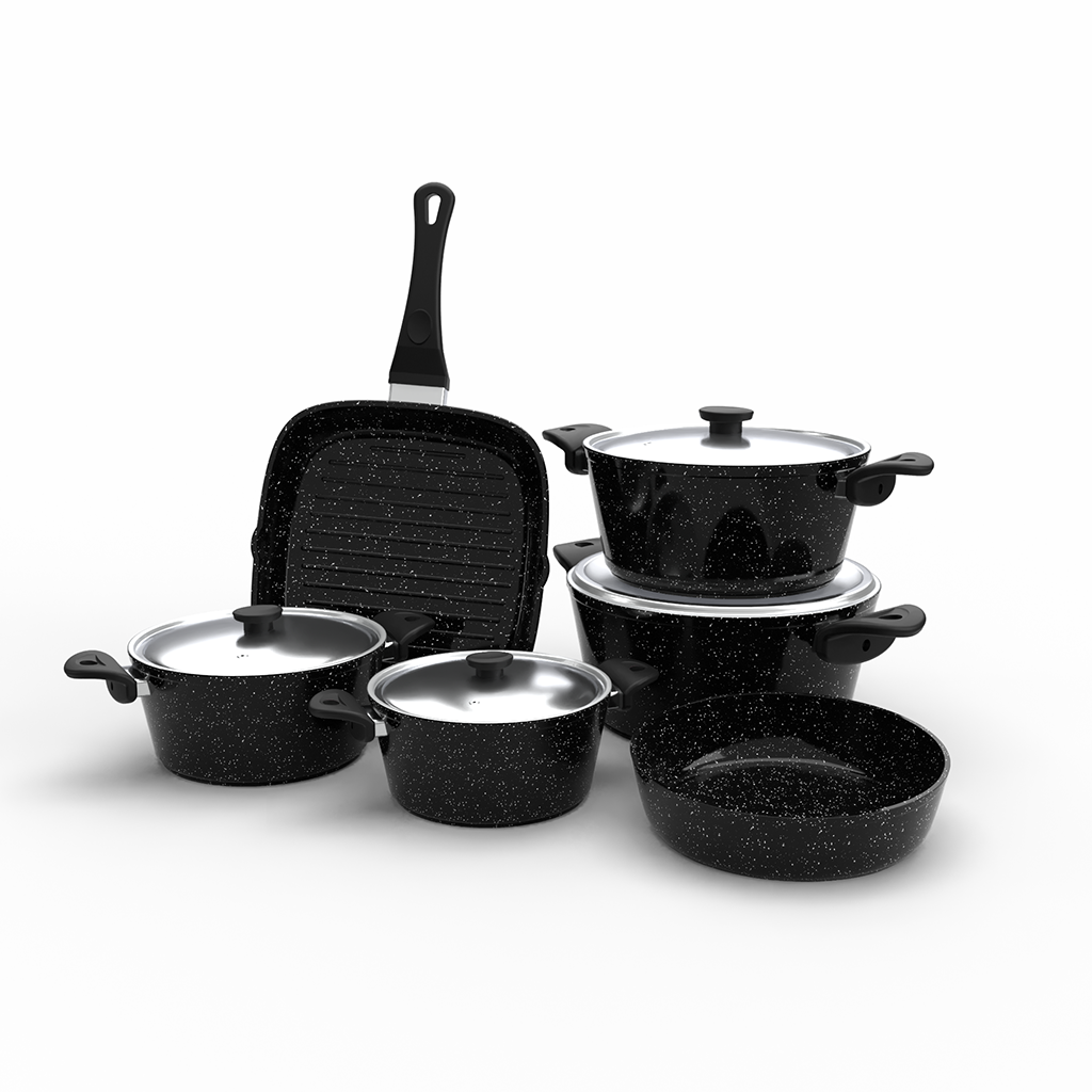 Top Chef Granite Pots Set, 10 pieces - Black