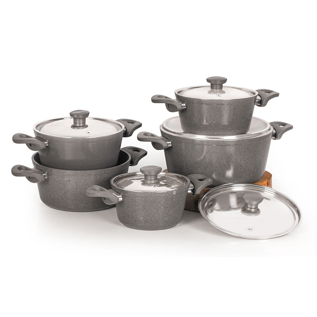 طقم حلل جرانيت توب شيف، 10 قطع - رمادي