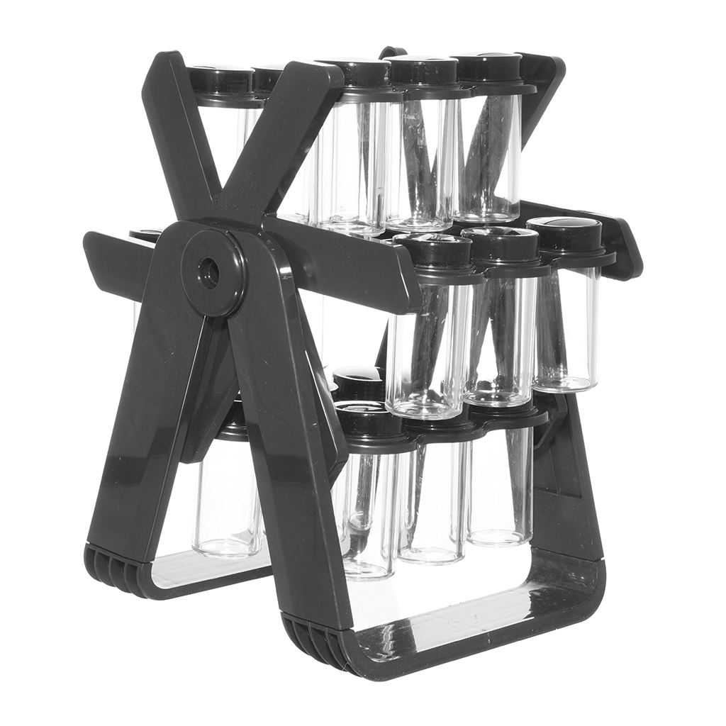 طقم توابل مع حامل، 18 قطعة - أسود شفاف